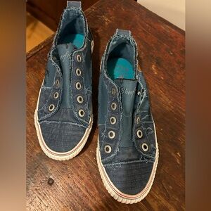Blowfish Teal-Blue Frayed Slip-On Sneakers